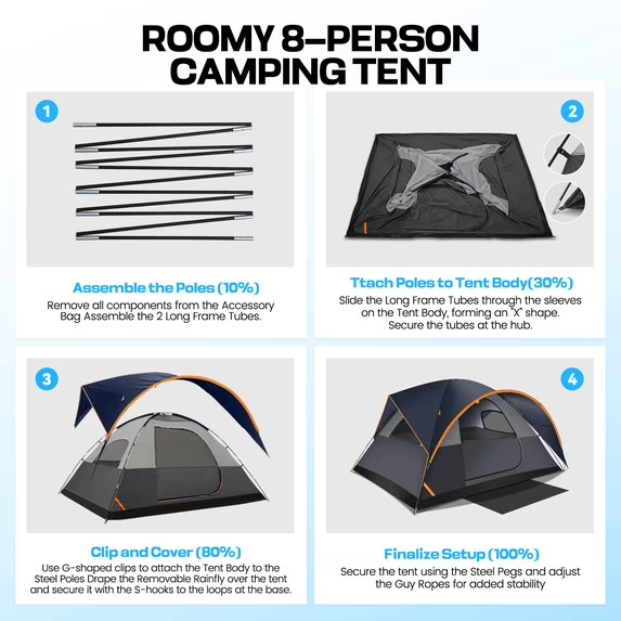 8-10 Person Camping Tent, Tents for Camping 12x9ft Family Tent,Waterproof gallery