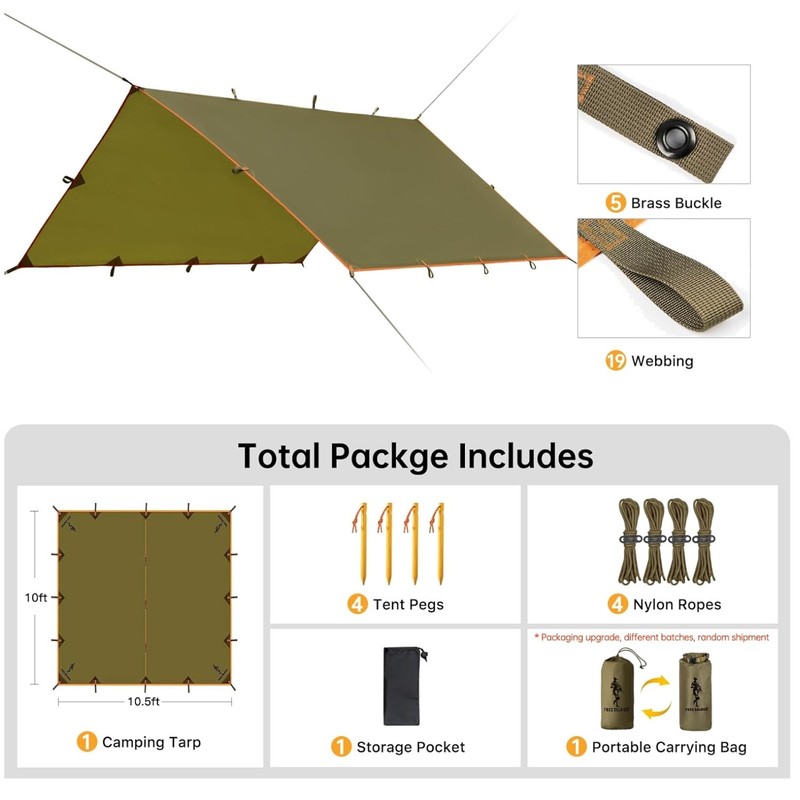 Waterproof Camping Tarp 10×10.5ft