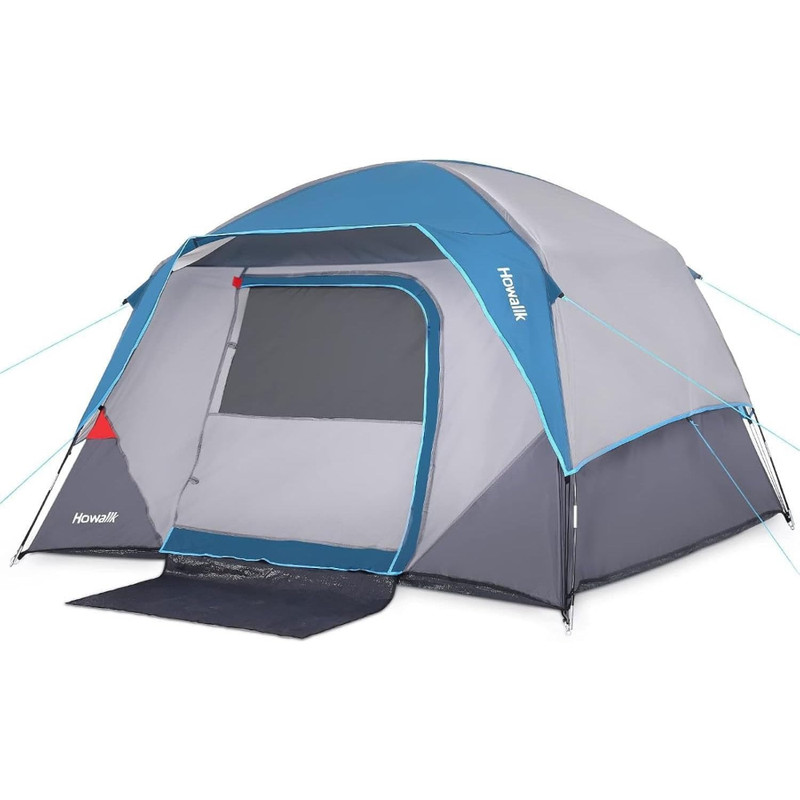 Double Layer 4 Person Tent for Hiking Waterproof 190T Polyester Rain Fly Blue