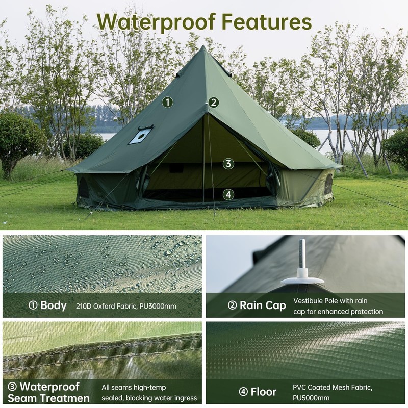Bell Tent with Stove Jack – Spacious 13.1ft Family Glamping Yurt, 4-6 Person,... gallery