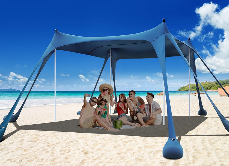 BEACH TENT, CAMPING SUN SHELTER UPF50+ WITH 8 SAND BAG, SAND SHOVELS, GROUND PEG