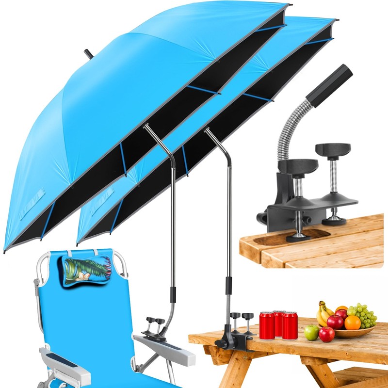 Beach Umbrella, 2PACK 48.7inch Chair Umbrella with Clamp adjustable 360°, UV …