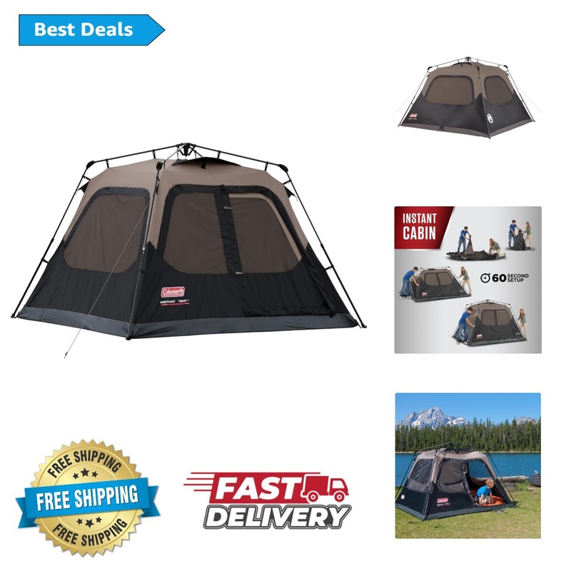 NEW Coleman 4 Person Instant Cabin Camping Tent 1 Room Gray 1 MINUTE SETUP