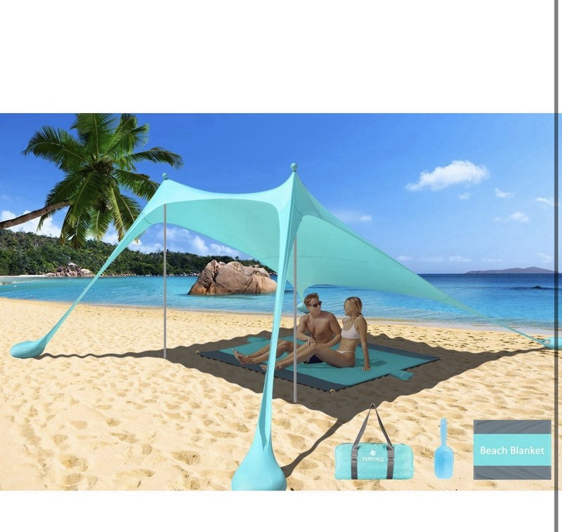 Ferstalo Beach Tent Navy Blue Upf Sunshade 7.9 X 7.9 Bag Shovel Read