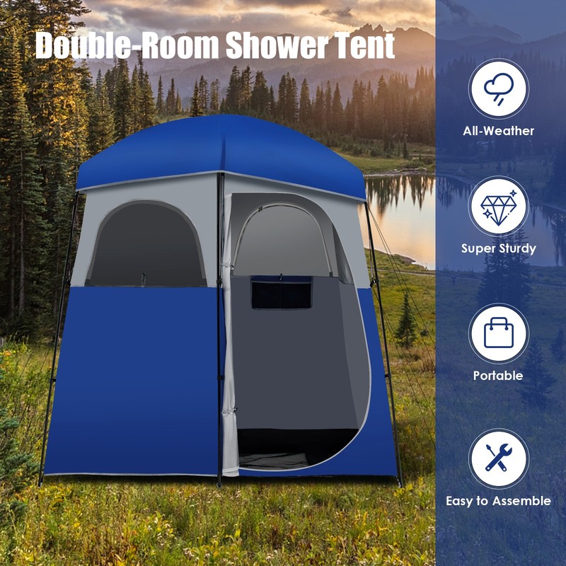 Double-Room Camping Shower Toilet Tent with Floor Oversize Portable Storage Bag gallery