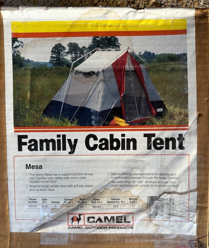 Vintage Camel Mesa Tent 8’ X 10’ Nylon With Aluminum Poles Complete In Box