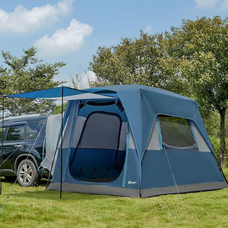 5-Person SUV Tent with Porch, Blue, Water-Resistant & Windproof, Spacious Car…