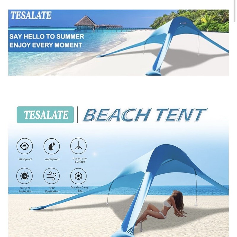 TESALATE Adjustable Thicken Aluminum Poles Portable beach Tent 10x10 ORANGE gallery
