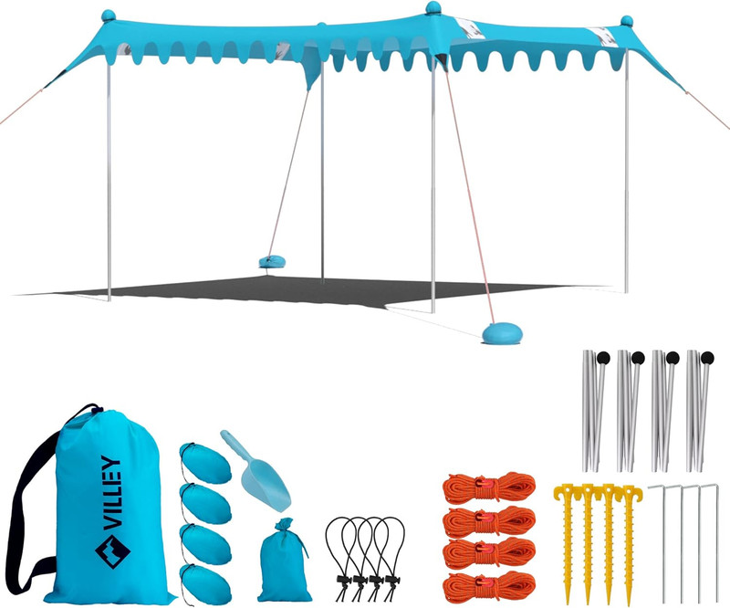 UPF50+ Beach Tent Sun Shelter, Portable 11x10FT Canopy with Stability Poles & Sa