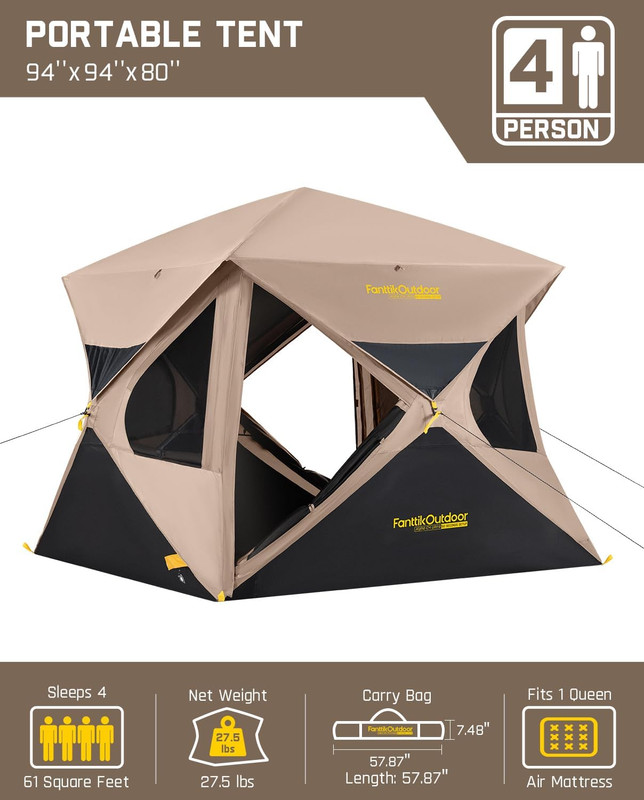 Fanttikoutdoor Alpha C4 Ultra Camping Tent 4 Person Pop up Instant Cabin Setup i gallery