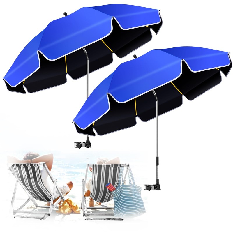 2Pack 48.8 inch Large Beach Umbrella with Clamp Sun Shade for Beach Chair, 36…