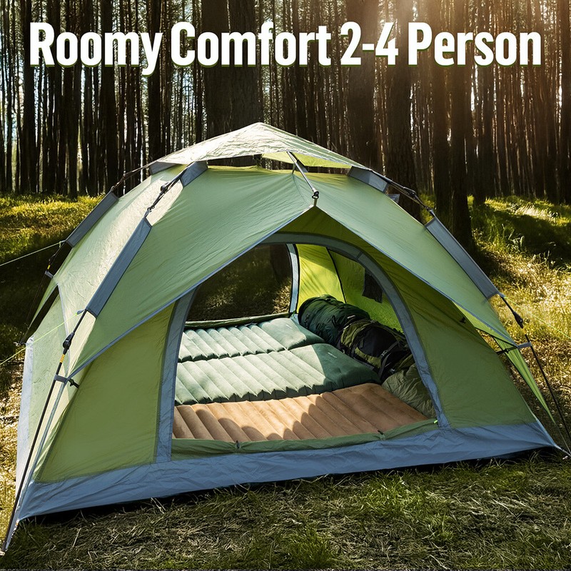 Camping Tent 2-4 Person Hydraulic Rainproof Fabric and Waterproof Double Door gallery