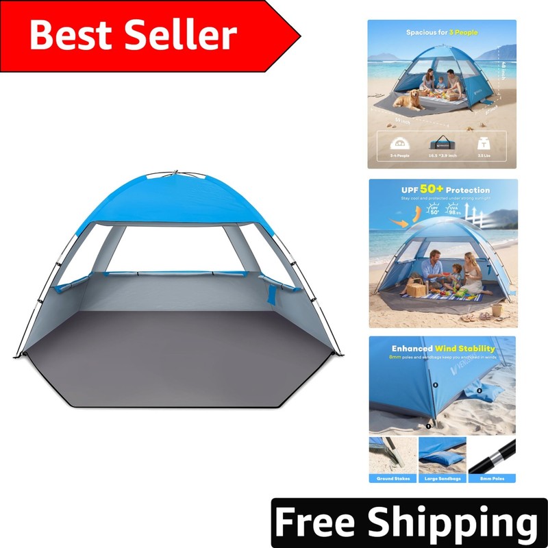 Durable & Lightweight Beach Tent for Family Fun – 3 Person Capacity, UPF 50+