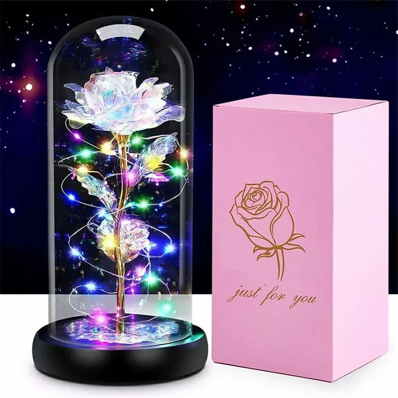 LED Eternal Galaxy Rose in Glass Enchanted Forever Flower Valentine’s Day Gift