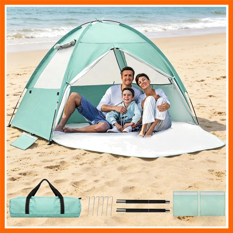 Beach Tent for 3-4 Person, Large Easy Setup Beach Shade Canopy with UPF 50＋ U…