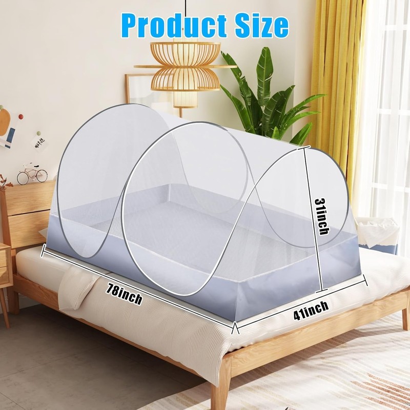 XL Pop Up Mosquito Tent 2pc 78" Wide Portable Breathable High-Density Mesh gallery