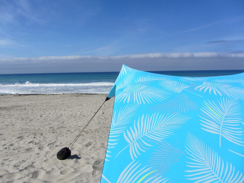 Neso Beach Tent with Sand Anchor, Portable Sunshade - 7' x 7' (Aqua Fronds) gallery