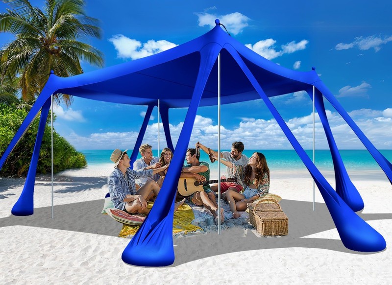 Beach Tent Sun Shelter Beach Canopy Tent Sun Shade Pop Up 10×10 UPF50+ with 8…