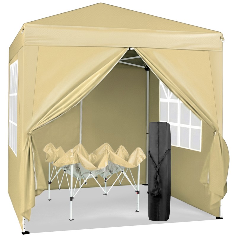 Camping Tent 6.5x6.5FT Waterproof 2 Doors 2 Windows Khaki Folding Shelter gallery