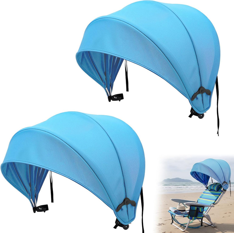 2 Pcs Beach Chair Umbrella Canopy Extra Large Foldable Chair Sun Shade with Adju