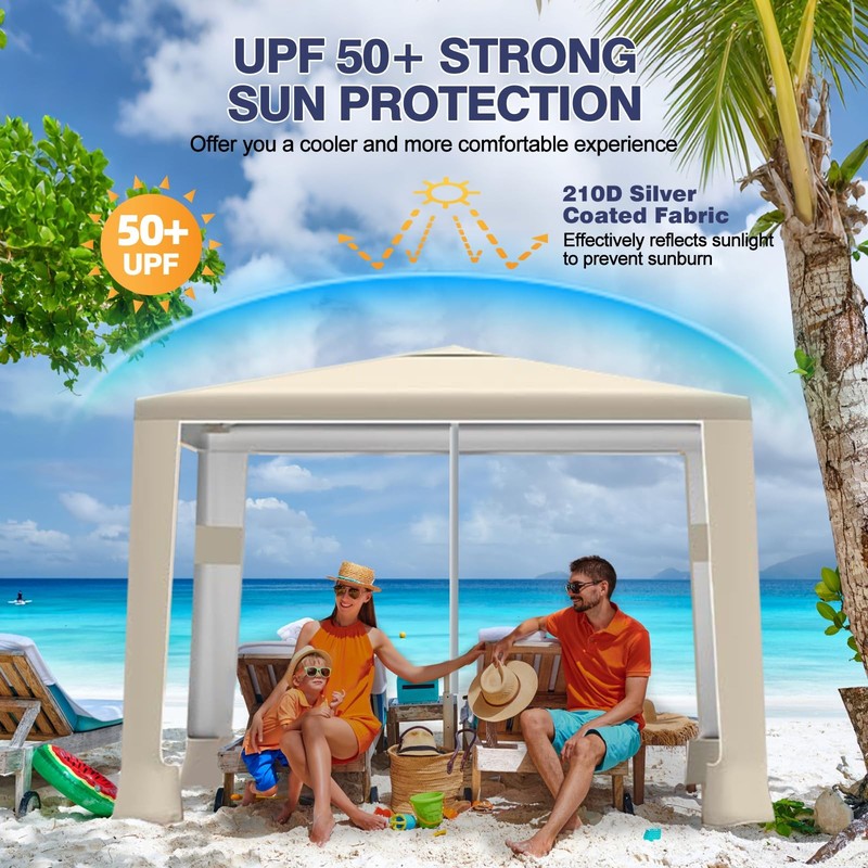 Beach Tent,8'×8' Large Beach Canopy for 4-6 People,Easy Setup Beach Sun Shelt... gallery