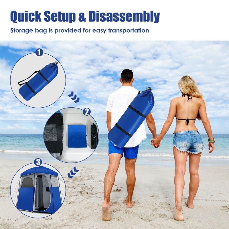 Double-Room Camping Shower Toilet Tent with Floor Oversize Portable Storage Bag gallery