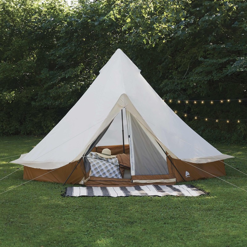 15′ X 15′ 8-Person Bell Tent with String Lights, Weather Resistant Yurt, Camping