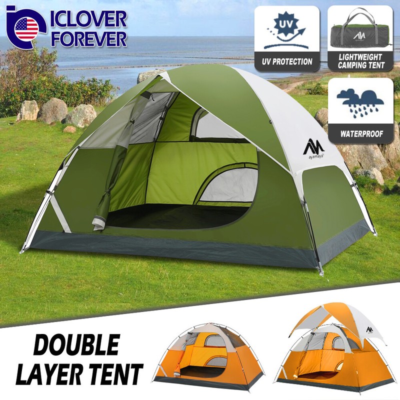 3-4 Person Camping Tent Double Layer Waterproof Hiking Beach Backpacking Shelter