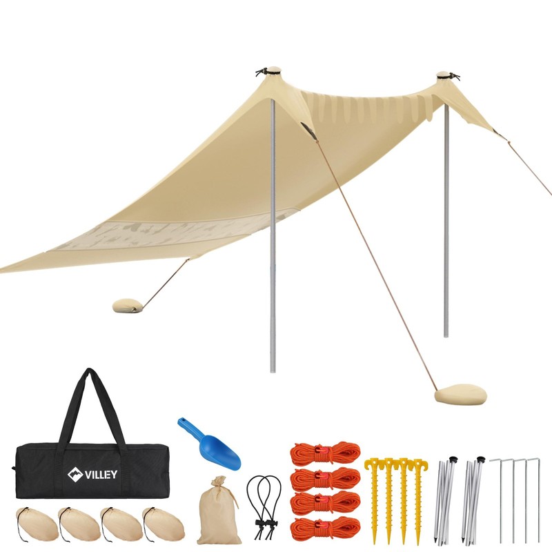 Sun Tent 2m x 2.4m Khaki, UPF50+ UV Protection Spandex Beach Tent for 3 Person…