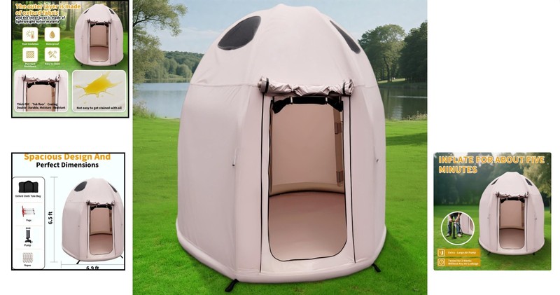 Inflatable Camping Tent with Hand Pump for 4-Season Waterproof Outdoor Use Khaki gallery