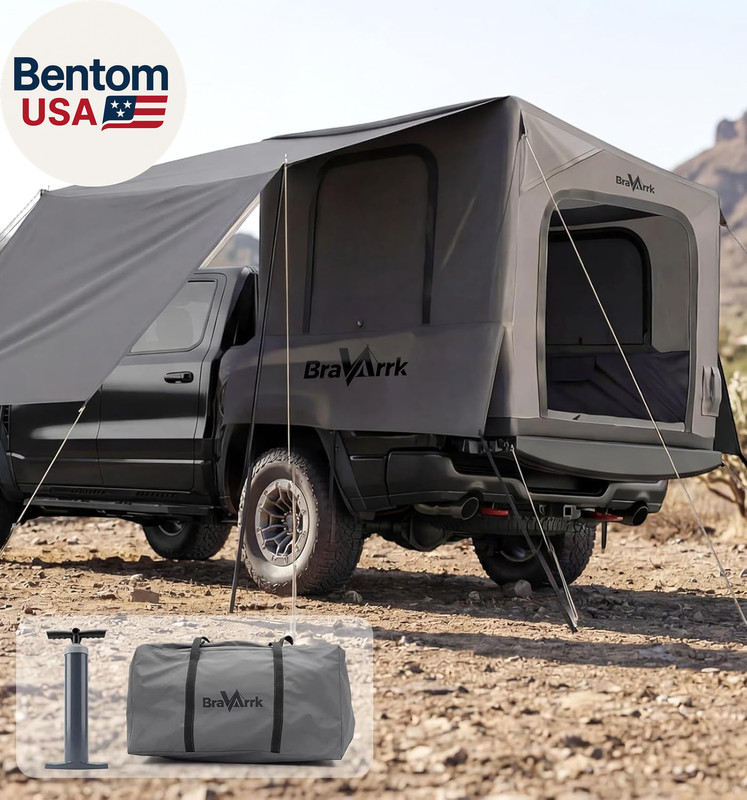 Inflatable Truck Bed Tent with Detachable Zippered Awning, Pickup Truck Tent for