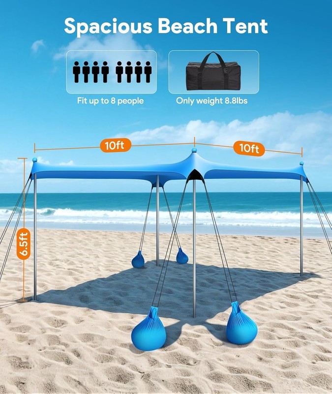 Beach Tent Sun Shelter, 10 X 10 FT Beach Canopy Tent Sun Shade, UPF50+ Tents Can gallery