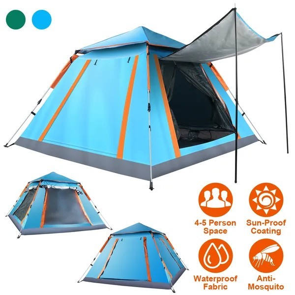4-5 Person Camping Tent Outdoor Foldable Waterproof Tent with 2 Mosquito Nets