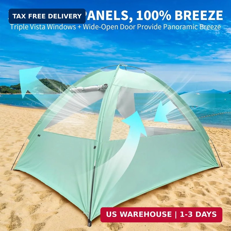 Beach Tent for 3-4 Person, Large Easy Setup Beach Shade Canopy with UPF 50＋ UV P gallery