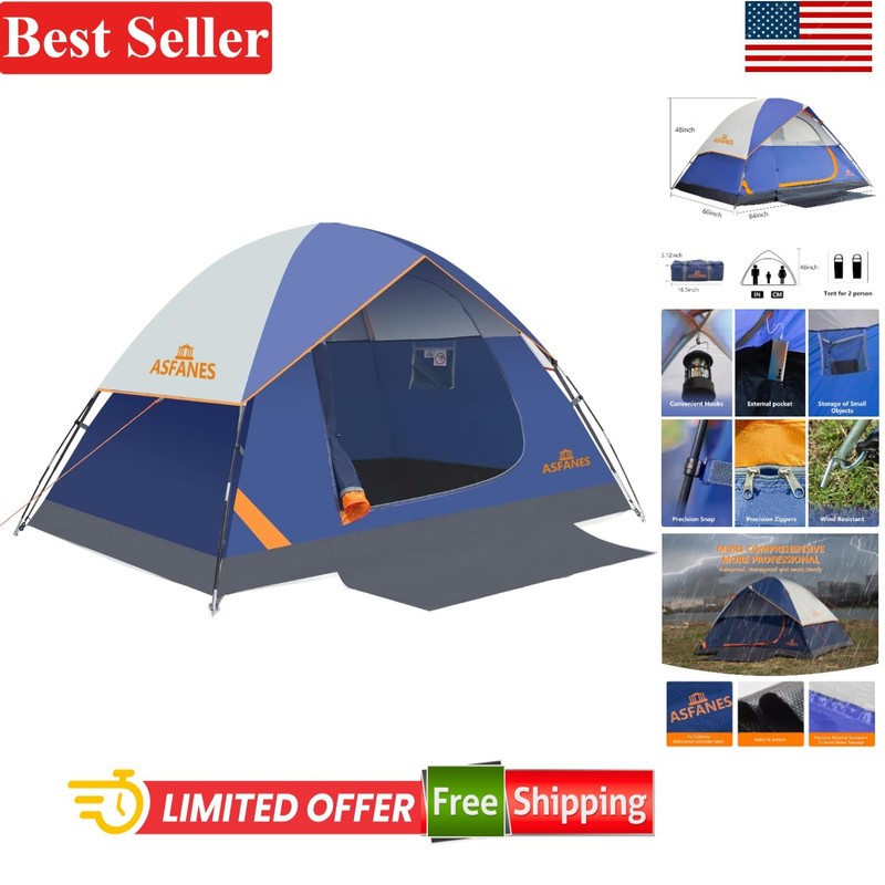 Camping Tent 2 Person Waterproof Dome Tent with Rainfly 84X60X48 Inches
