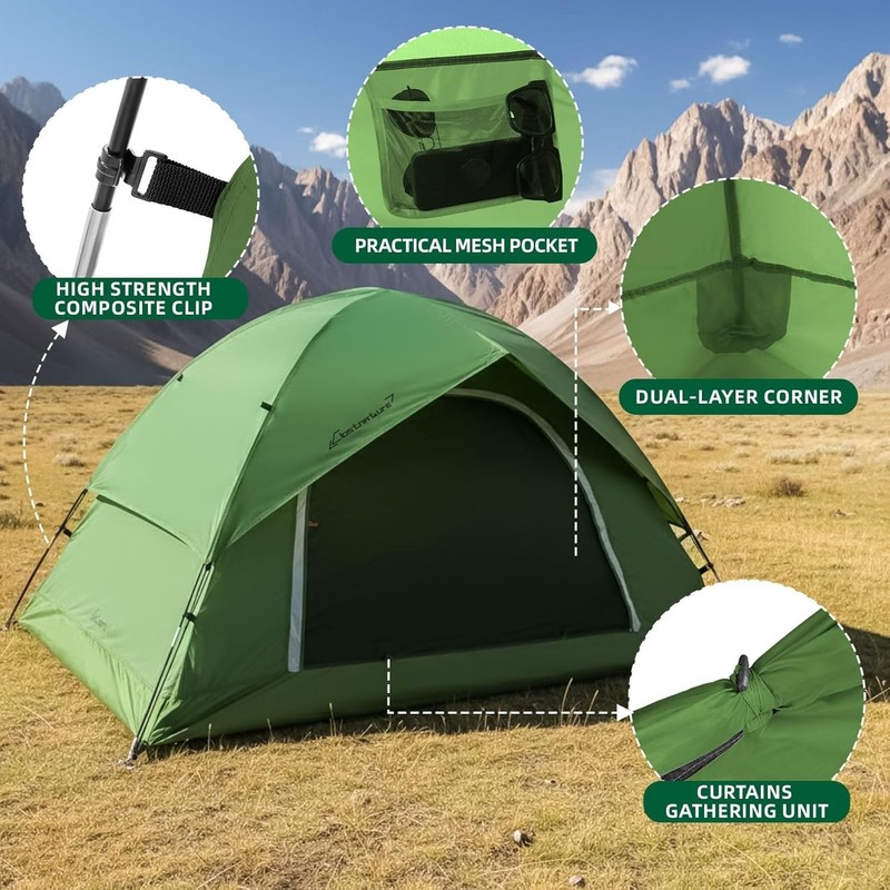 Sturdy 2 Person Tent with Waterproof PU 2000mm Fabric - Perfect for Backpacking gallery