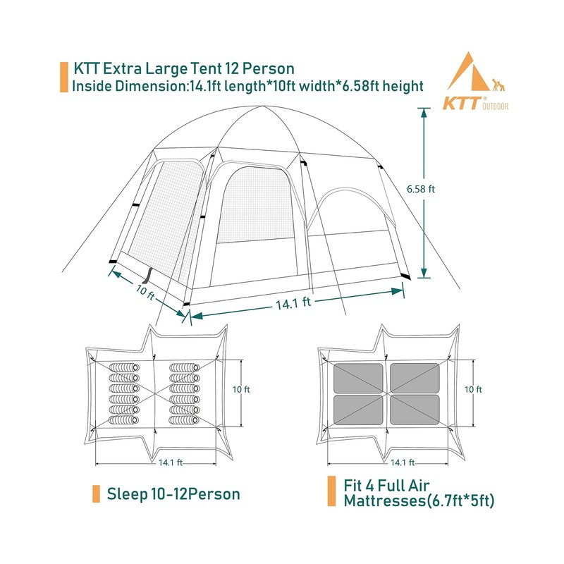 KTT Extra Large Tent 10-12-14 Person(B),Family Cabin Tents,2 Rooms,3 Doors an... gallery
