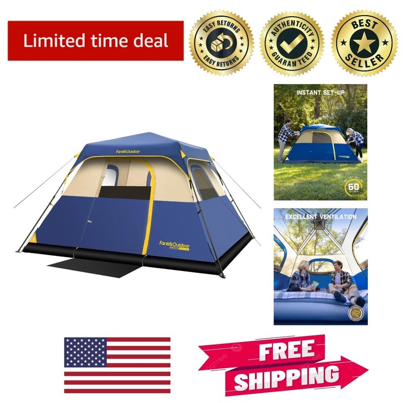 Lightweight Instant Tent for 4 People - 60 Sec Setup, Rainfly, and Carry Bag
