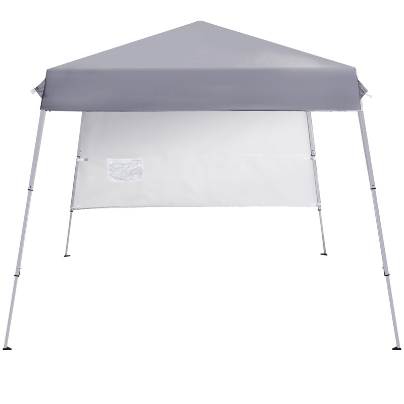 8x8Ft Pop Up Canopy Beach Camping Shelter with Sidewall Wheeled Bag Outdoor Gray