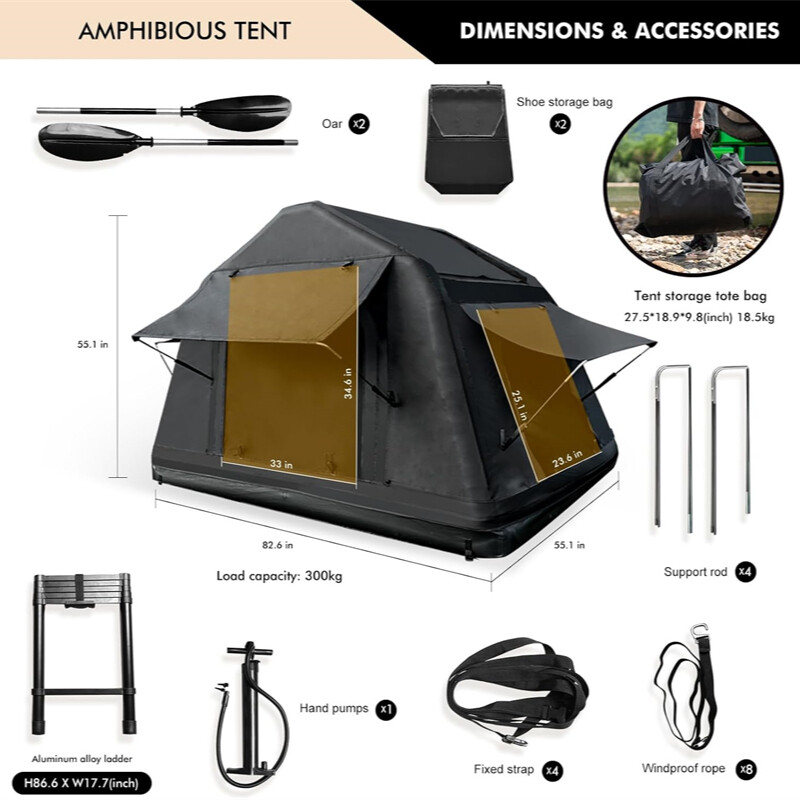 3 People Car Roof Top Tent Portable Amphibious Inflatable Floating Tent Camping gallery
