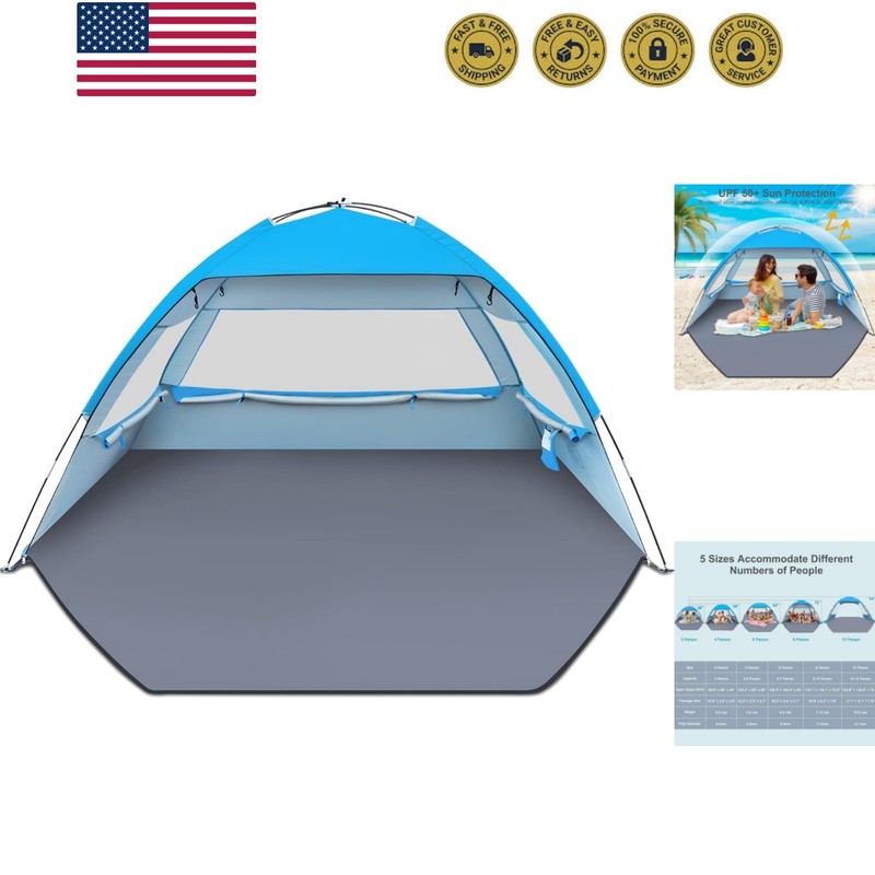Beach Tent Sun Shelter for 3/4/6/8/10 Person with UPF 50＋ UV Protection, Ligh…
