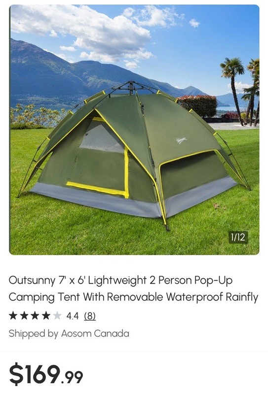 Outsunny Tent 7' x 6' Pop-Up Lightweight 2-Person w/Removable Rain Cover * NEW gallery