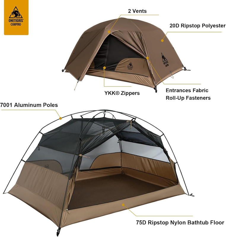 Onetigris COSMITTO 2 Person Backpacking Tent Shelter- Free Standing Lightweight gallery