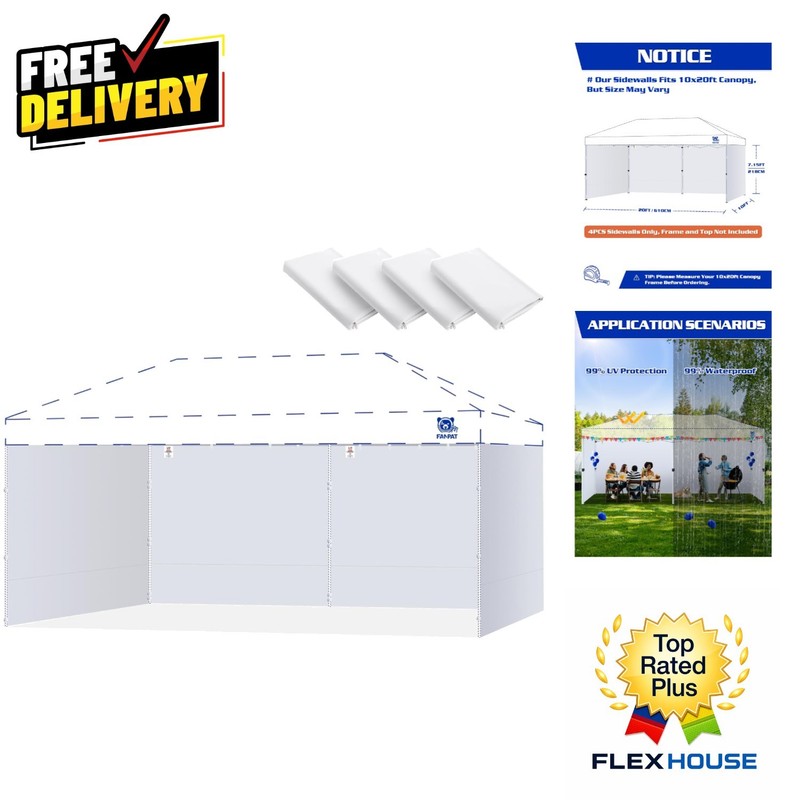 Elegant 10x20ft White Sidewalls for Tents – Waterproof & Easy Install, 4 Pcs