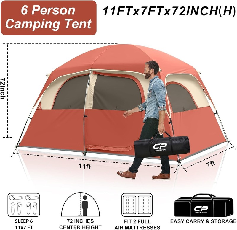 Easy Setup 6-8 Person Dome Tent with Larger Windows - Perfect for Family Trips gallery