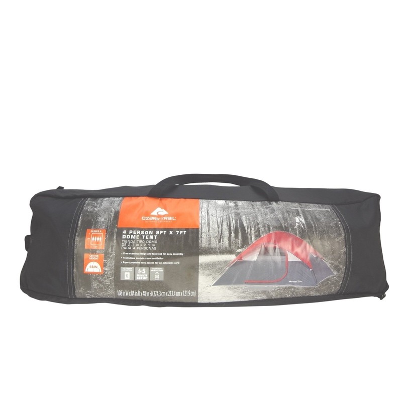 Ozark Trail 4 Person 9ft x 7ft Dome Tent Red Gray Easy Assembly
