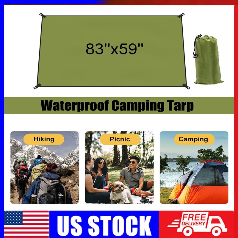 83*59in Camping Tent Tarp Shelter Hammock Awning Sun Shade Rain Cover Pad Mat