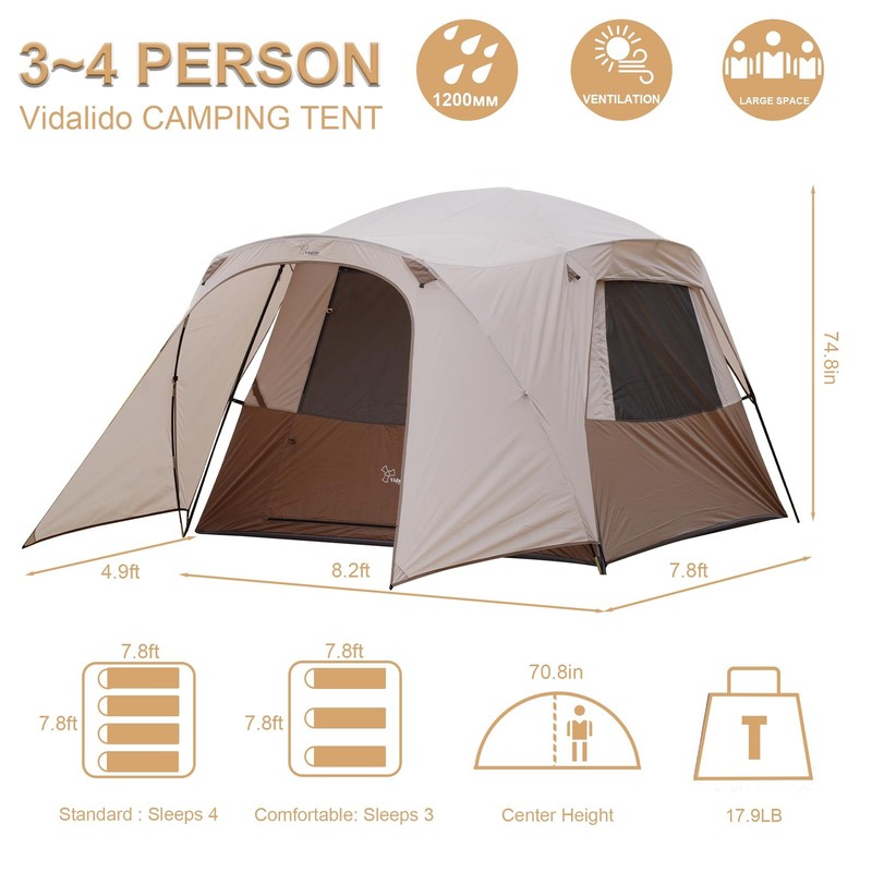 3-4 Person Tent with 1 Mesh Door and 2 Large Mesh Window, Double Layer Waterp... gallery