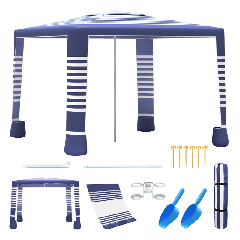 Beach Tent,8’×8′ Large Beach Canopy for 4-6 People,Easy Setup Beach Sun Shelt…