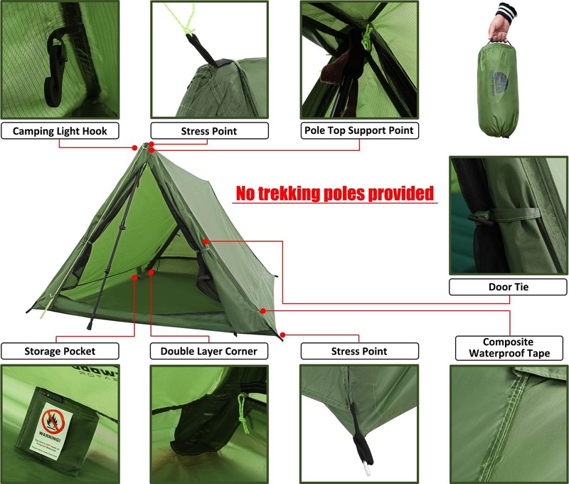 2-Person Trekking Pole Tent for Backpacking - 1.0 Ultralight A-Frame Backpack... gallery